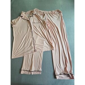 Tommy John Pajama Set Womens XL Pink Short Sleeve Top Full Length Pants Piping